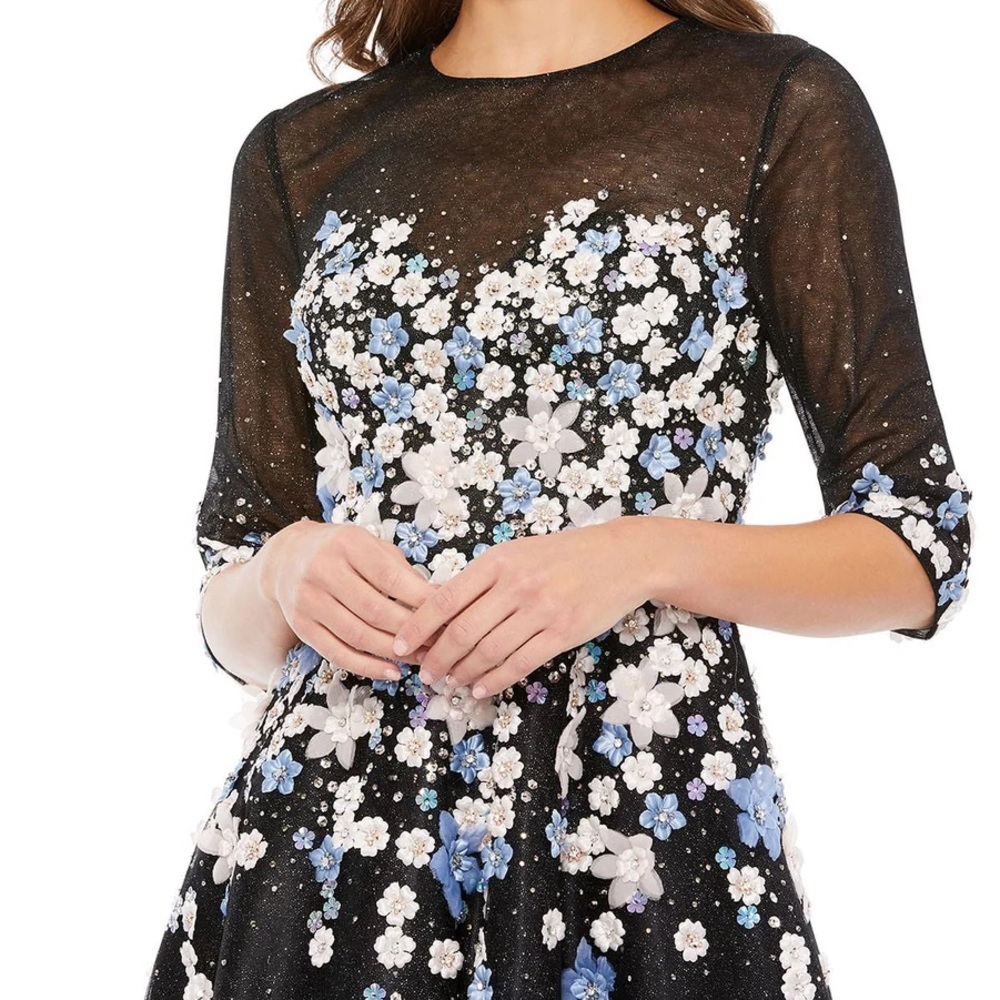 ✔️36B BNWT MAC DUGGAL FLORAL EMBROIDERED TEA-LENGTH COCKTAIL DRESS #11161